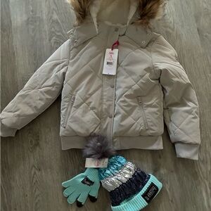 Justice Quilted Jacket and Hat Set - Gray and Aqua